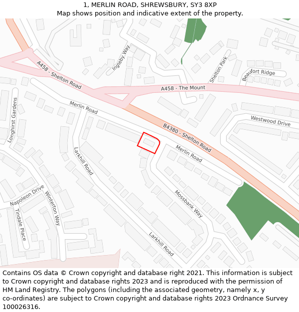 1, MERLIN ROAD, SHREWSBURY, SY3 8XP: Location map and indicative extent of plot