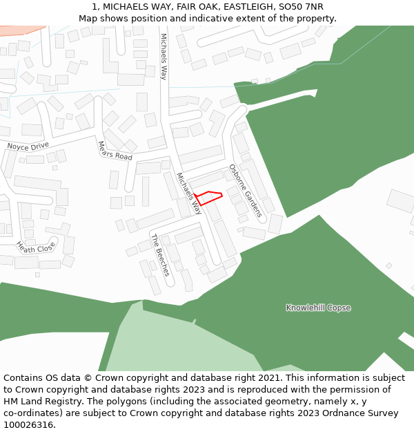 1, MICHAELS WAY, FAIR OAK, EASTLEIGH, SO50 7NR: Location map and indicative extent of plot