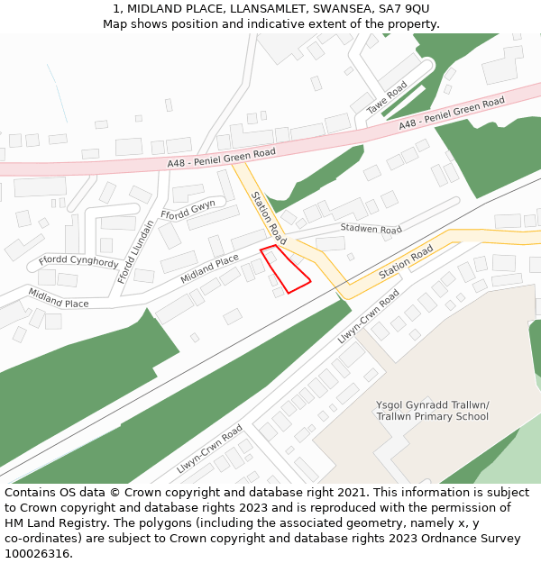 1, MIDLAND PLACE, LLANSAMLET, SWANSEA, SA7 9QU: Location map and indicative extent of plot