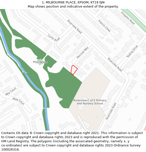 1, MILBOURNE PLACE, EPSOM, KT19 0JN: Location map and indicative extent of plot