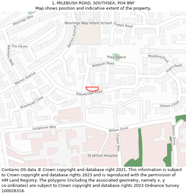 1, MILEBUSH ROAD, SOUTHSEA, PO4 8NF: Location map and indicative extent of plot