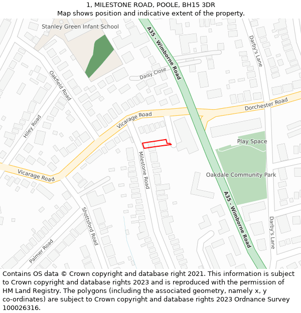 1, MILESTONE ROAD, POOLE, BH15 3DR: Location map and indicative extent of plot