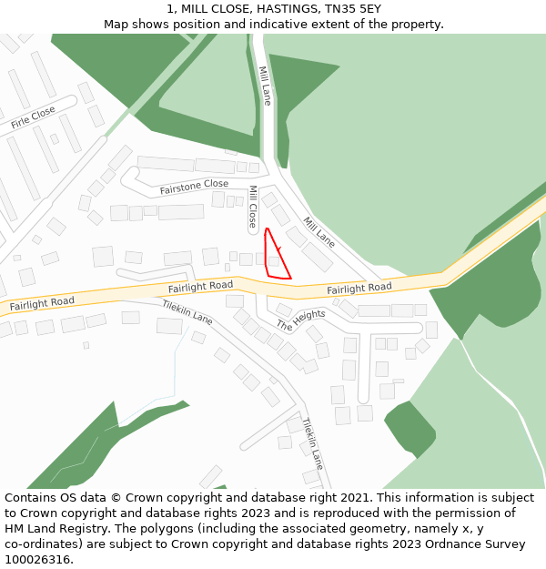 1, MILL CLOSE, HASTINGS, TN35 5EY: Location map and indicative extent of plot