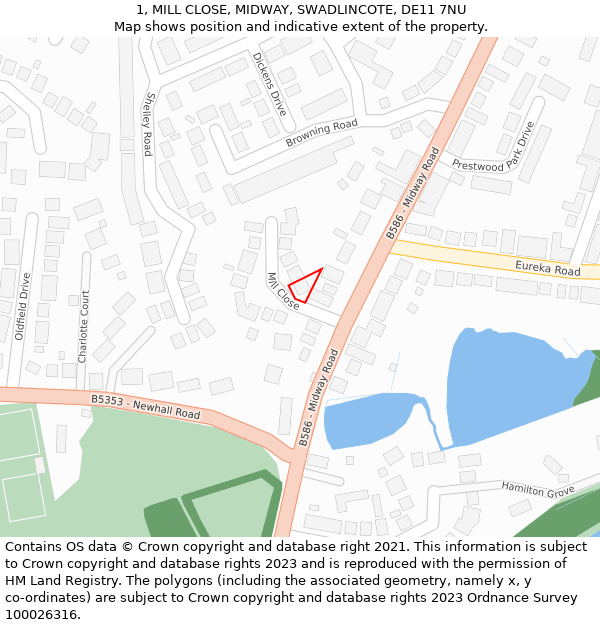 1, MILL CLOSE, MIDWAY, SWADLINCOTE, DE11 7NU: Location map and indicative extent of plot