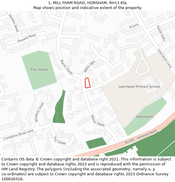 1, MILL FARM ROAD, HORSHAM, RH13 6SL: Location map and indicative extent of plot