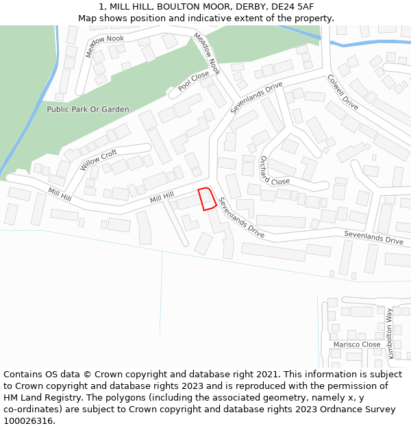 1, MILL HILL, BOULTON MOOR, DERBY, DE24 5AF: Location map and indicative extent of plot