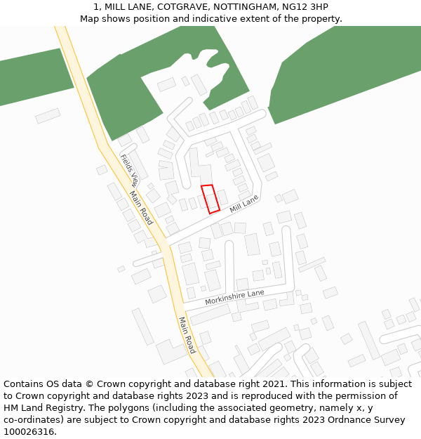 1, MILL LANE, COTGRAVE, NOTTINGHAM, NG12 3HP: Location map and indicative extent of plot