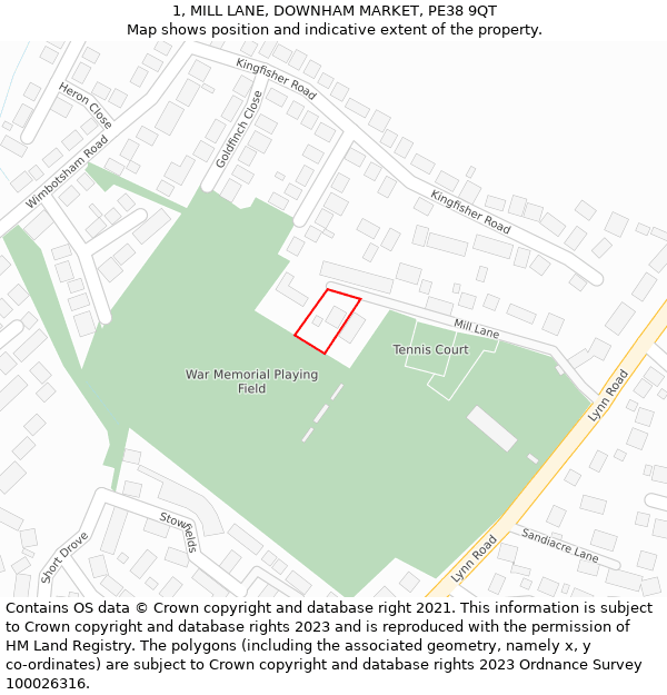 1, MILL LANE, DOWNHAM MARKET, PE38 9QT: Location map and indicative extent of plot