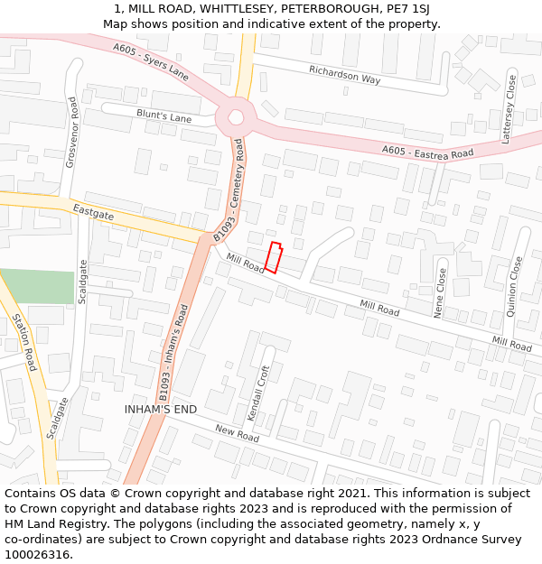 1, MILL ROAD, WHITTLESEY, PETERBOROUGH, PE7 1SJ: Location map and indicative extent of plot