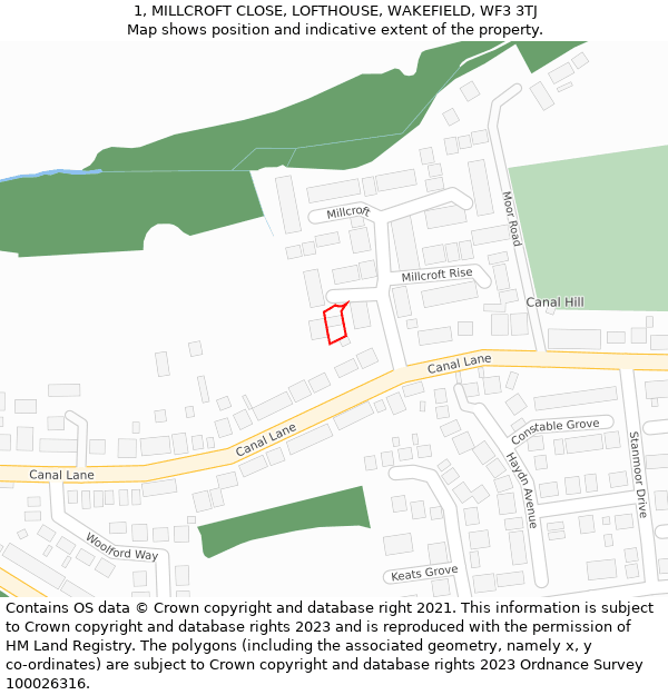 1, MILLCROFT CLOSE, LOFTHOUSE, WAKEFIELD, WF3 3TJ: Location map and indicative extent of plot