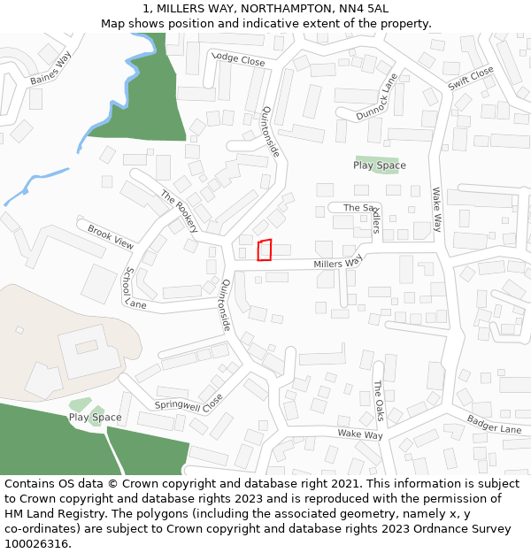 1, MILLERS WAY, NORTHAMPTON, NN4 5AL: Location map and indicative extent of plot