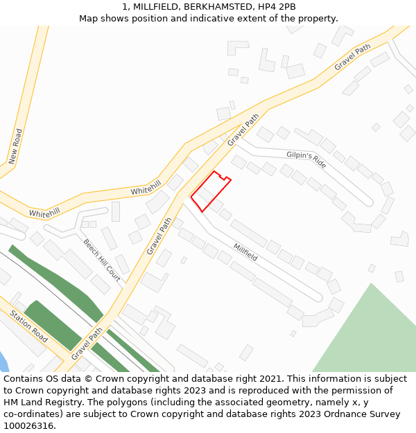 1, MILLFIELD, BERKHAMSTED, HP4 2PB: Location map and indicative extent of plot