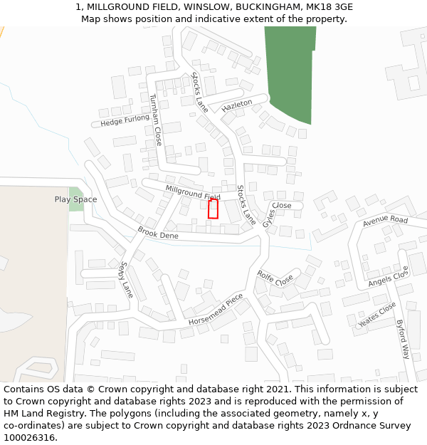 1, MILLGROUND FIELD, WINSLOW, BUCKINGHAM, MK18 3GE: Location map and indicative extent of plot