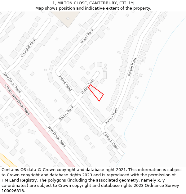 1, MILTON CLOSE, CANTERBURY, CT1 1YJ: Location map and indicative extent of plot