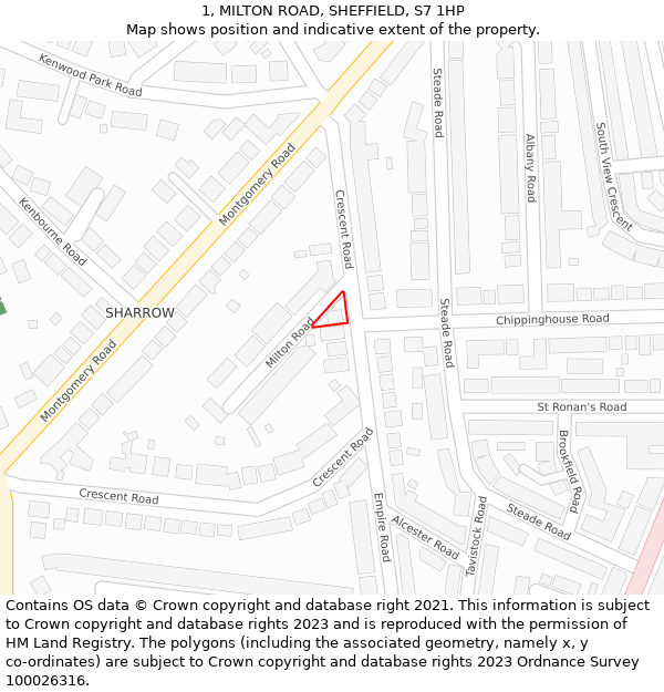 1, MILTON ROAD, SHEFFIELD, S7 1HP: Location map and indicative extent of plot