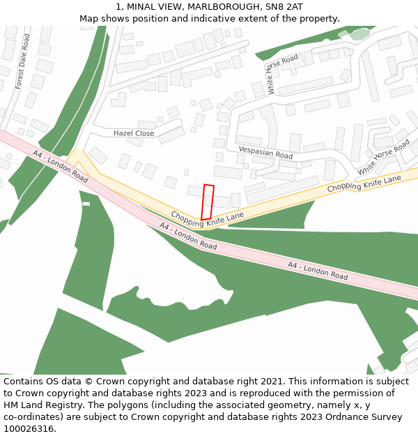 1, MINAL VIEW, MARLBOROUGH, SN8 2AT: Location map and indicative extent of plot