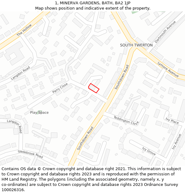 1, MINERVA GARDENS, BATH, BA2 1JP: Location map and indicative extent of plot