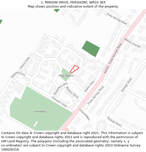 1, MINSON DRIVE, PERSHORE, WR10 3EX: Location map and indicative extent of plot