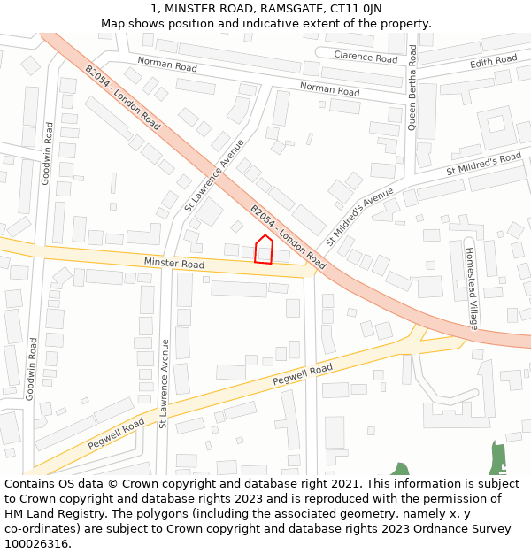 1, MINSTER ROAD, RAMSGATE, CT11 0JN: Location map and indicative extent of plot