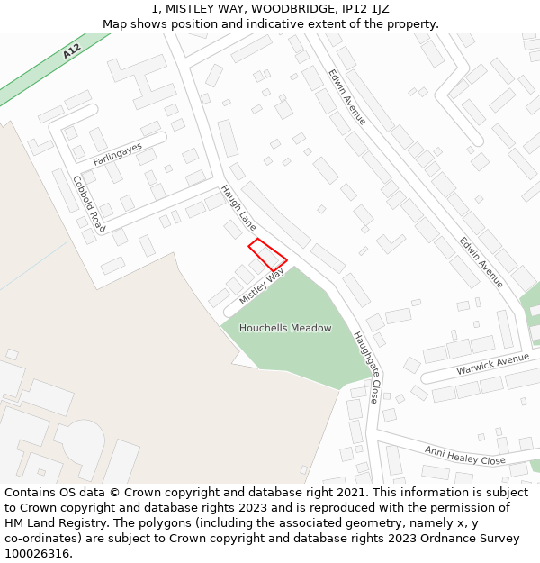 1, MISTLEY WAY, WOODBRIDGE, IP12 1JZ: Location map and indicative extent of plot