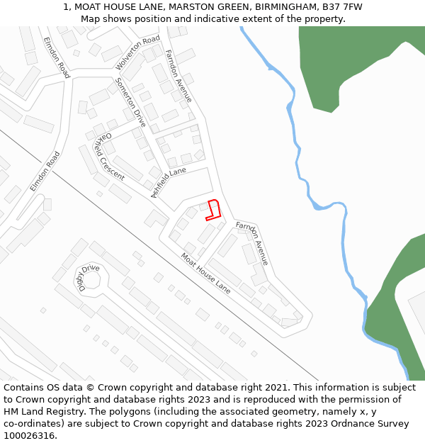 1, MOAT HOUSE LANE, MARSTON GREEN, BIRMINGHAM, B37 7FW: Location map and indicative extent of plot