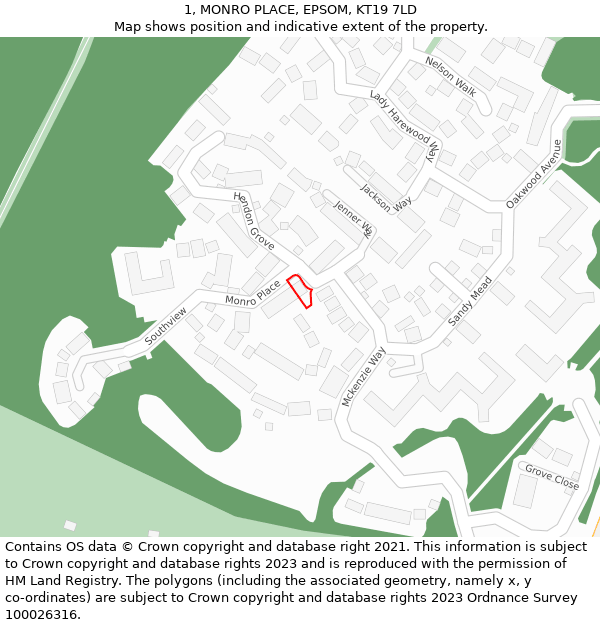 1, MONRO PLACE, EPSOM, KT19 7LD: Location map and indicative extent of plot