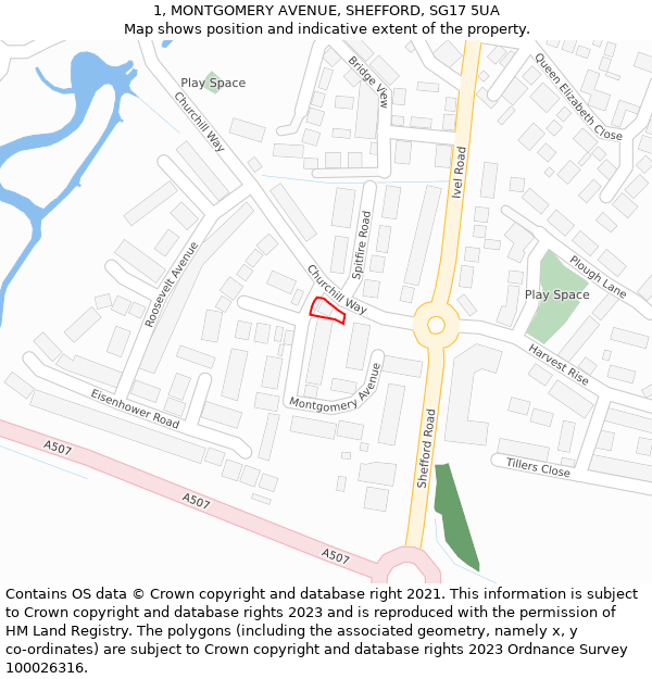 1, MONTGOMERY AVENUE, SHEFFORD, SG17 5UA: Location map and indicative extent of plot