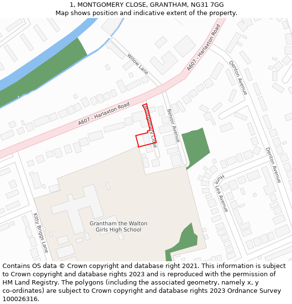 1, MONTGOMERY CLOSE, GRANTHAM, NG31 7GG: Location map and indicative extent of plot
