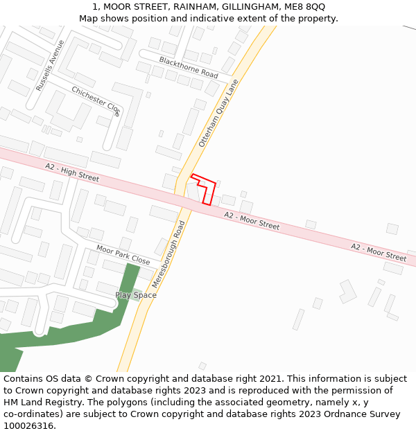 1, MOOR STREET, RAINHAM, GILLINGHAM, ME8 8QQ: Location map and indicative extent of plot