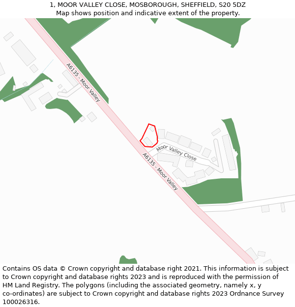 1, MOOR VALLEY CLOSE, MOSBOROUGH, SHEFFIELD, S20 5DZ: Location map and indicative extent of plot
