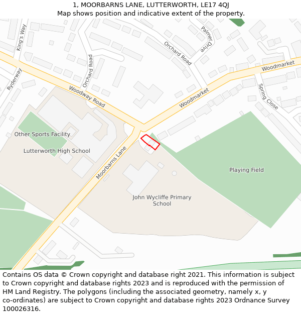 1, MOORBARNS LANE, LUTTERWORTH, LE17 4QJ: Location map and indicative extent of plot