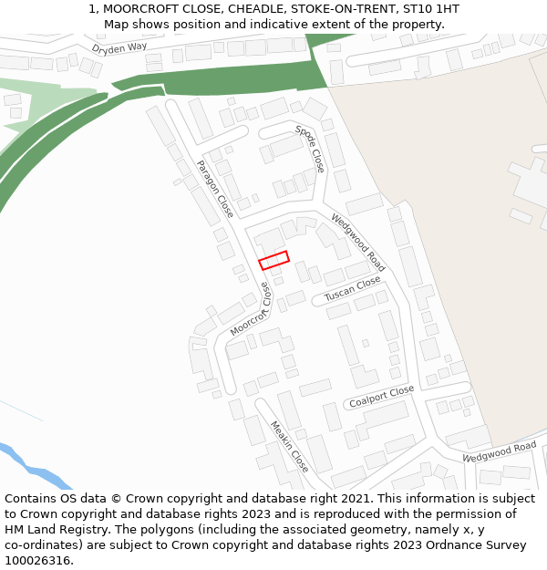 1, MOORCROFT CLOSE, CHEADLE, STOKE-ON-TRENT, ST10 1HT: Location map and indicative extent of plot