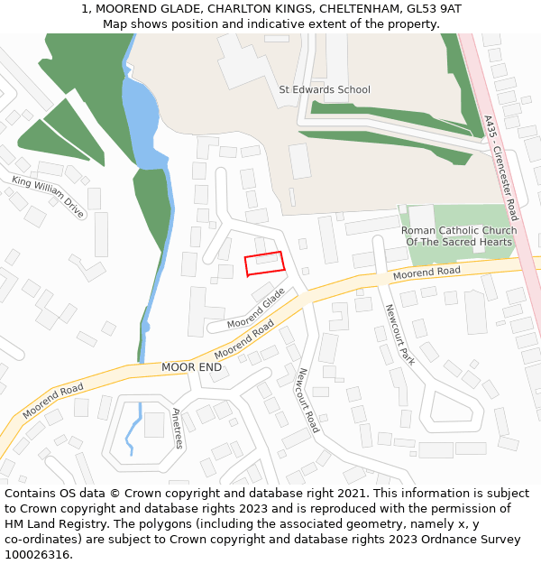 1, MOOREND GLADE, CHARLTON KINGS, CHELTENHAM, GL53 9AT: Location map and indicative extent of plot