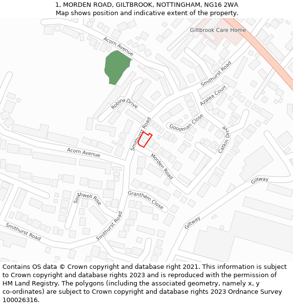 1, MORDEN ROAD, GILTBROOK, NOTTINGHAM, NG16 2WA: Location map and indicative extent of plot