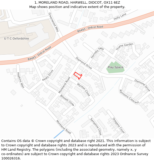 1, MORELAND ROAD, HARWELL, DIDCOT, OX11 6EZ: Location map and indicative extent of plot