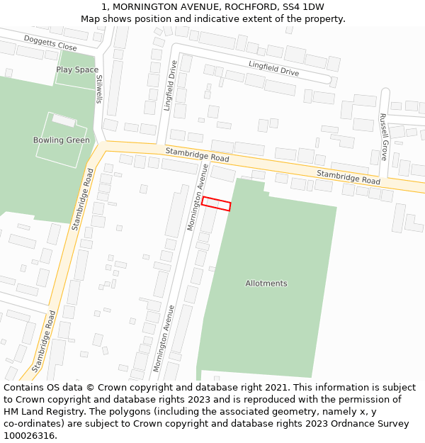 1, MORNINGTON AVENUE, ROCHFORD, SS4 1DW: Location map and indicative extent of plot
