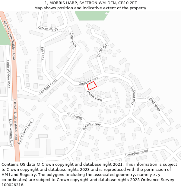 1, MORRIS HARP, SAFFRON WALDEN, CB10 2EE: Location map and indicative extent of plot