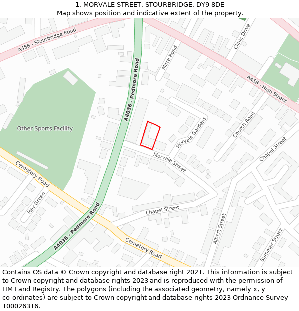 1, MORVALE STREET, STOURBRIDGE, DY9 8DE: Location map and indicative extent of plot