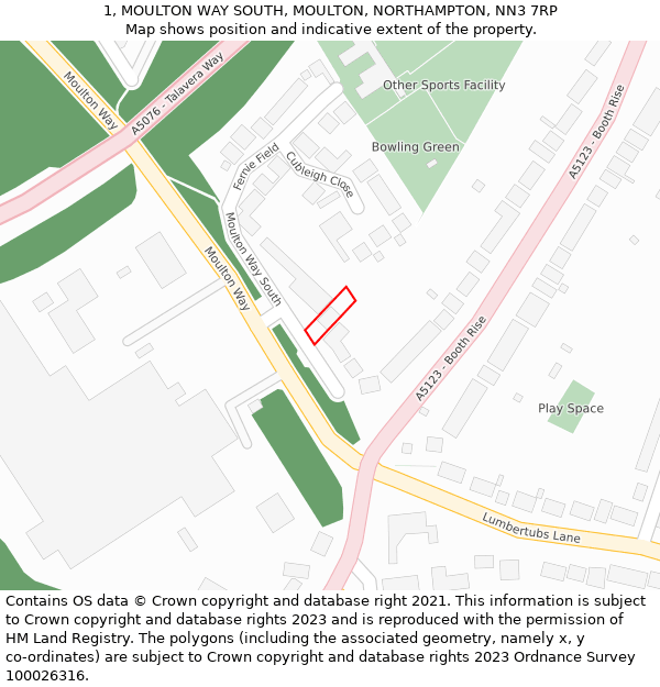 1, MOULTON WAY SOUTH, MOULTON, NORTHAMPTON, NN3 7RP: Location map and indicative extent of plot