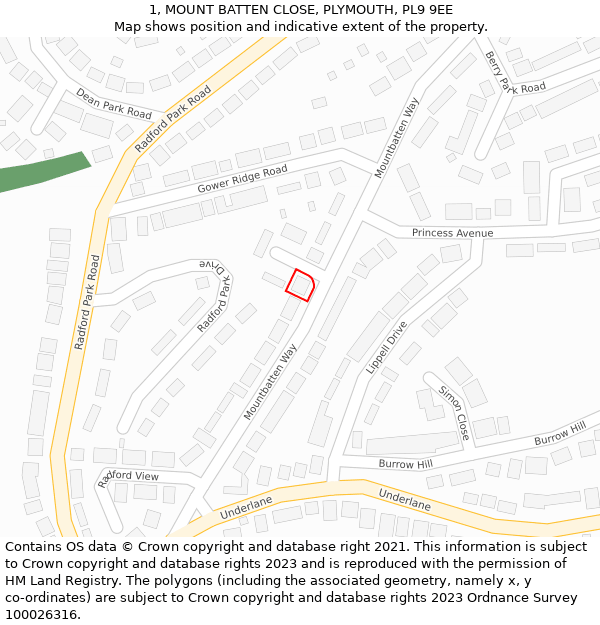 1, MOUNT BATTEN CLOSE, PLYMOUTH, PL9 9EE: Location map and indicative extent of plot