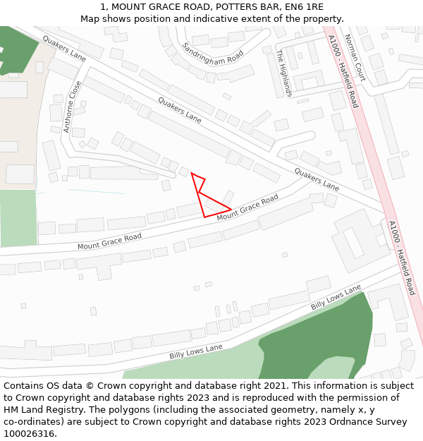 1, MOUNT GRACE ROAD, POTTERS BAR, EN6 1RE: Location map and indicative extent of plot