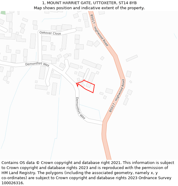 1, MOUNT HARRIET GATE, UTTOXETER, ST14 8YB: Location map and indicative extent of plot