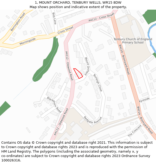 1, MOUNT ORCHARD, TENBURY WELLS, WR15 8DW: Location map and indicative extent of plot