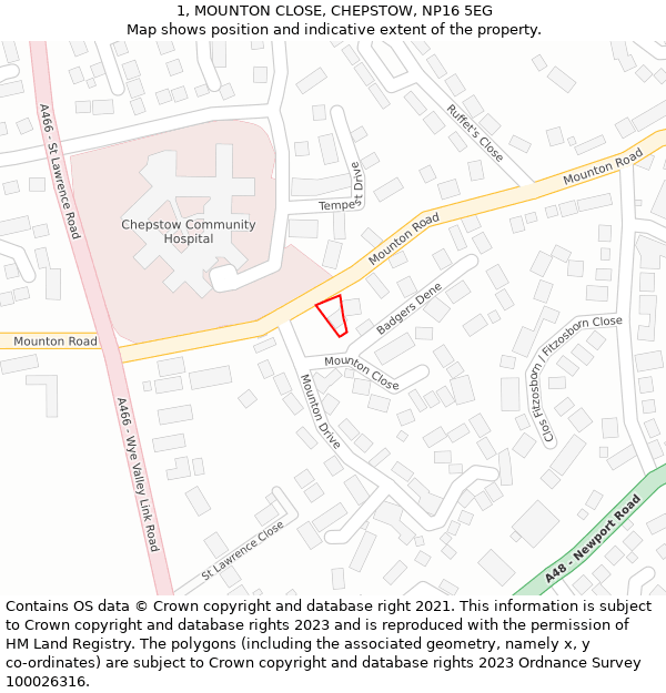 1, MOUNTON CLOSE, CHEPSTOW, NP16 5EG: Location map and indicative extent of plot