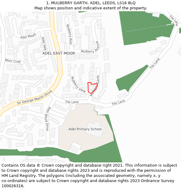 1, MULBERRY GARTH, ADEL, LEEDS, LS16 8LQ: Location map and indicative extent of plot