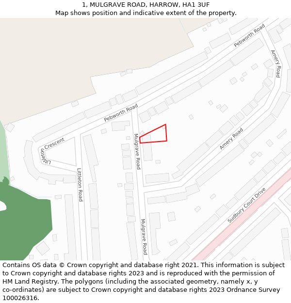 1, MULGRAVE ROAD, HARROW, HA1 3UF: Location map and indicative extent of plot