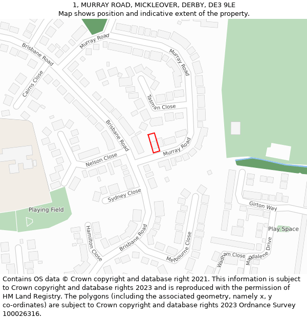 1, MURRAY ROAD, MICKLEOVER, DERBY, DE3 9LE: Location map and indicative extent of plot