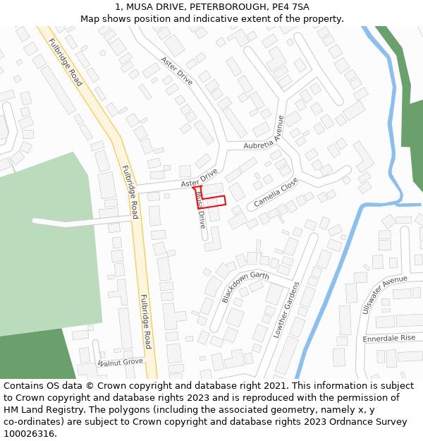 1, MUSA DRIVE, PETERBOROUGH, PE4 7SA: Location map and indicative extent of plot