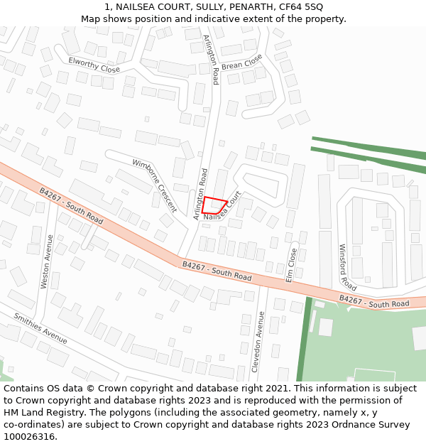 1, NAILSEA COURT, SULLY, PENARTH, CF64 5SQ: Location map and indicative extent of plot