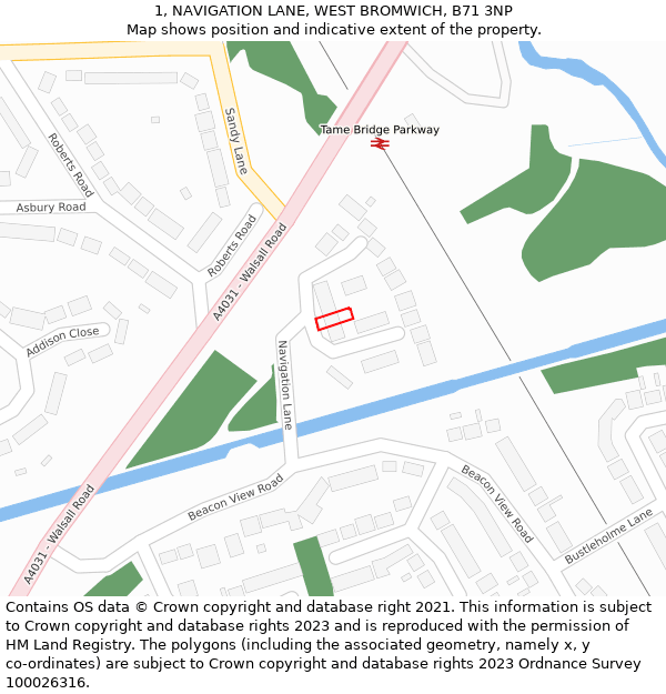 1, NAVIGATION LANE, WEST BROMWICH, B71 3NP: Location map and indicative extent of plot